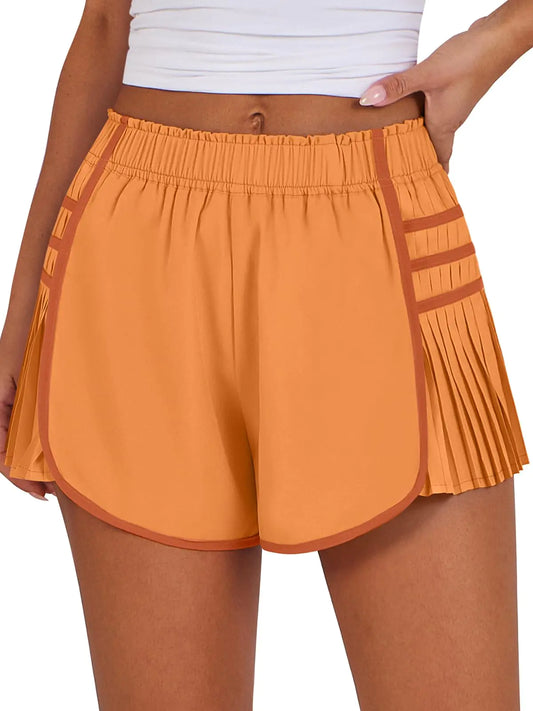 Caracilia Womens Workout Shorts Flowy Pleated Athletic Running Skort Trendy Summer Clothes Orange Large