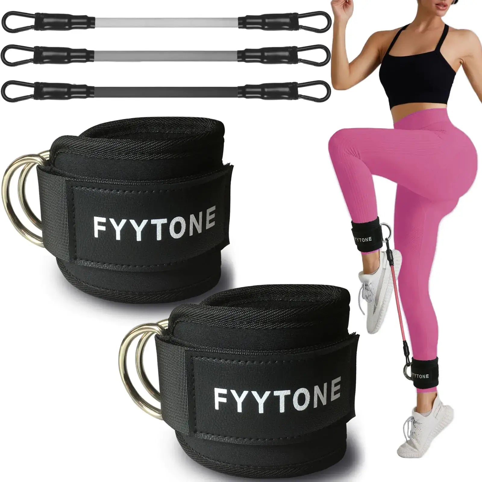 Ankle Resistance Bands with Cuffs Women Workout for Home Gym Glutes Exercise at Home Ankle Strap for Cable Machines Women Shaping The Perfect Butt. (Ankle Resistance Bands with Cuffs Black)