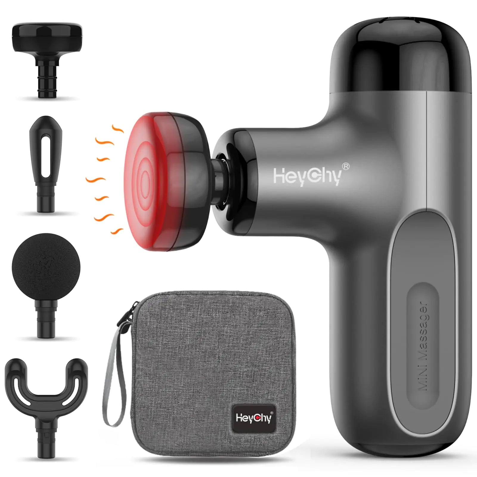 HEYCHY Mini Massage Gun with Heat Deep Tissue Massage Gun Portable Percussion Muscle Massager with 4 Massage Heads for Athletes