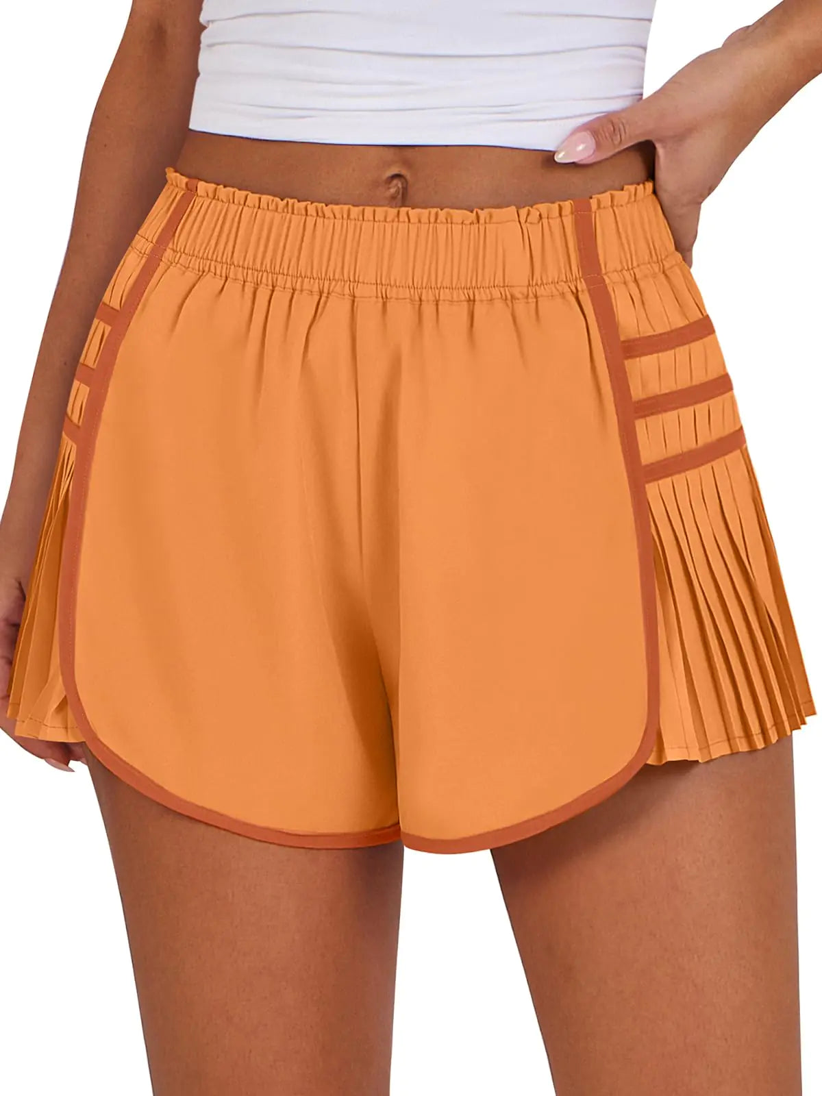 Caracilia Womens Workout Shorts Flowy Pleated Athletic Running Skort Trendy Summer Clothes Orange Large